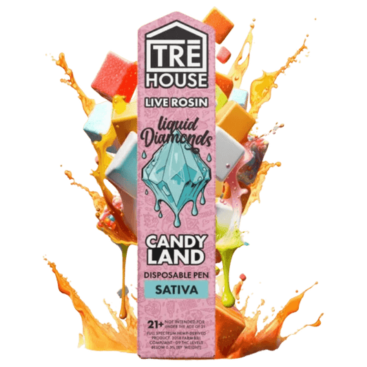 trehouse live Rosin liquid diamonds, candy land, sativa disposable pen