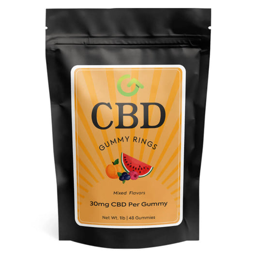 Good CBD Gummy Rings, 1000mg CBD per ring with mixed fruit flavors. 