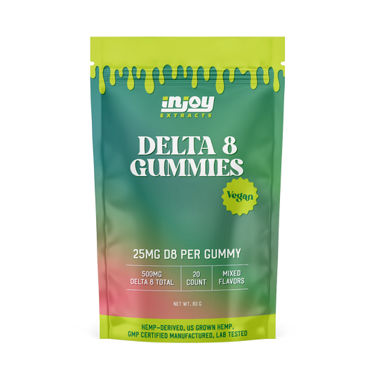 25mg delta 8 gummies come with 20 gummies per bag and have mixed fruit flavors
