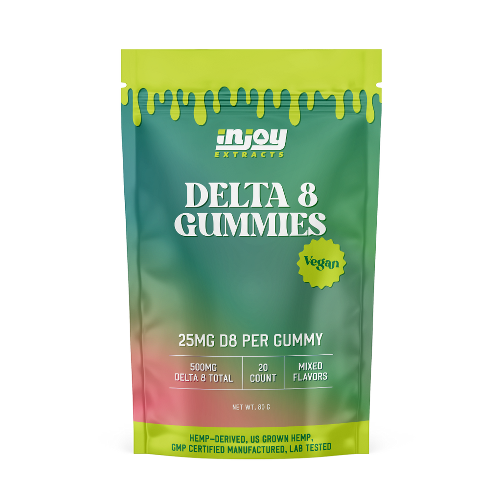 25mg delta 8 gummies come with 20 gummies per bag and have mixed fruit flavors
