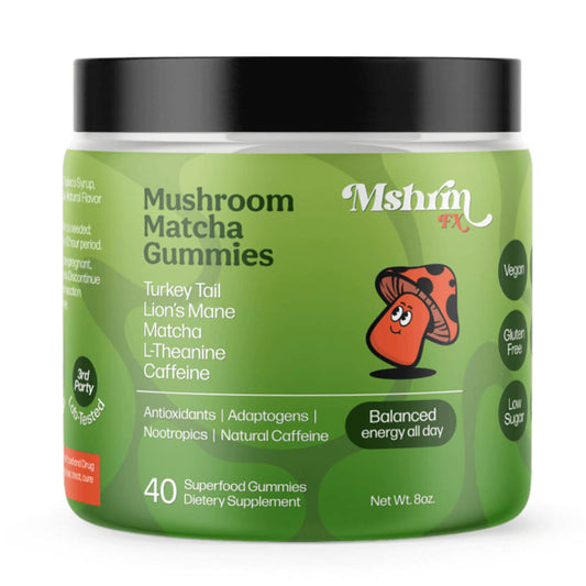 Hemp health brings you Focus gummies from mushroom FX are made with turkey tail mushrooms, lions mane, matcha tea extract, caffeine and L-Theanine