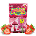 Magic Mushies Strawberry Mushroom Gummies front packaging dynamic formula vegan lab-tested USA-made.