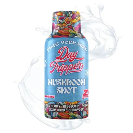 60ml Day Tripper Magic Mushroom Syrup bottle packed with nootropics and fruity flavor, designed for fast, cannabinoid-free effects.