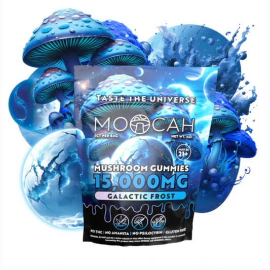 Moocah Mushroom Gummies with galactic frost flavor. 