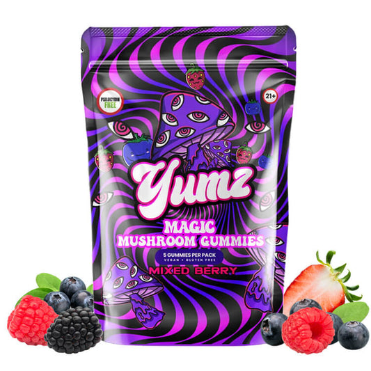 Product photo for Mixed Berry Yumz magic Mushroom Gummies. Rated best nootropics for ADHD.