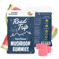 Road Trip Desert Stardust Watermelon Mushroom Gummies 8-count pouch featuring a vegan THC-free blend of Turkey Tail, Lion's Mane, Cordyceps, Chaga, and nootropics available at HempHealthNow.