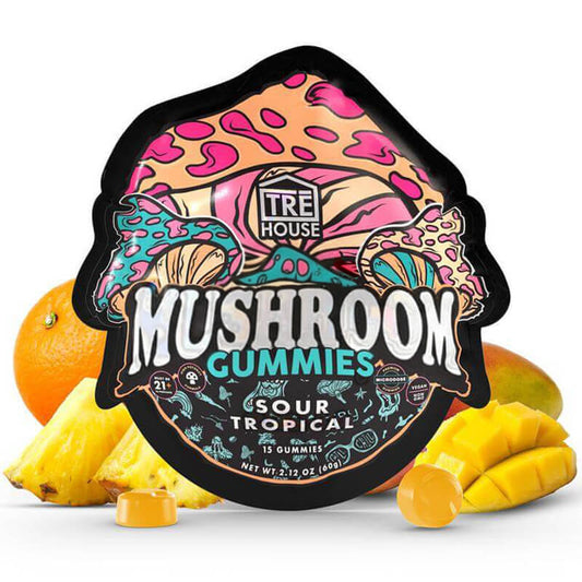 Trehouse magic mushroom gummies sour tropical flavored 15 ct.